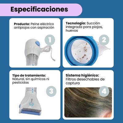 Cepillo aspiradora de piojos y liendras